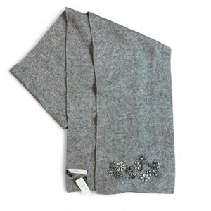 NWT Talbots Embellished Beaded Rhinestone Floral Scarf gray soft feminine knit
